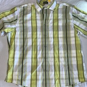 Cabela's Plaid Button Down Shirt Mens Lime Green/White XL Short Sleeve